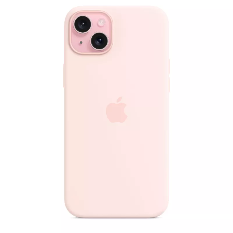 Capa de silicone com MagSafe para iPhone 15 Plus – Rosa-claro