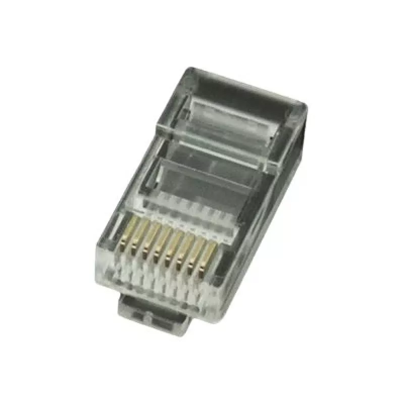 Ficha modular 8P8C para cabos LAN fixos CAT5, UTP, 10 unid. por saco | Ficha modular 8P8C RJ45, banhada a ouro 30µ”, contactos internos de 3 dentes para cabos LAN fixos
