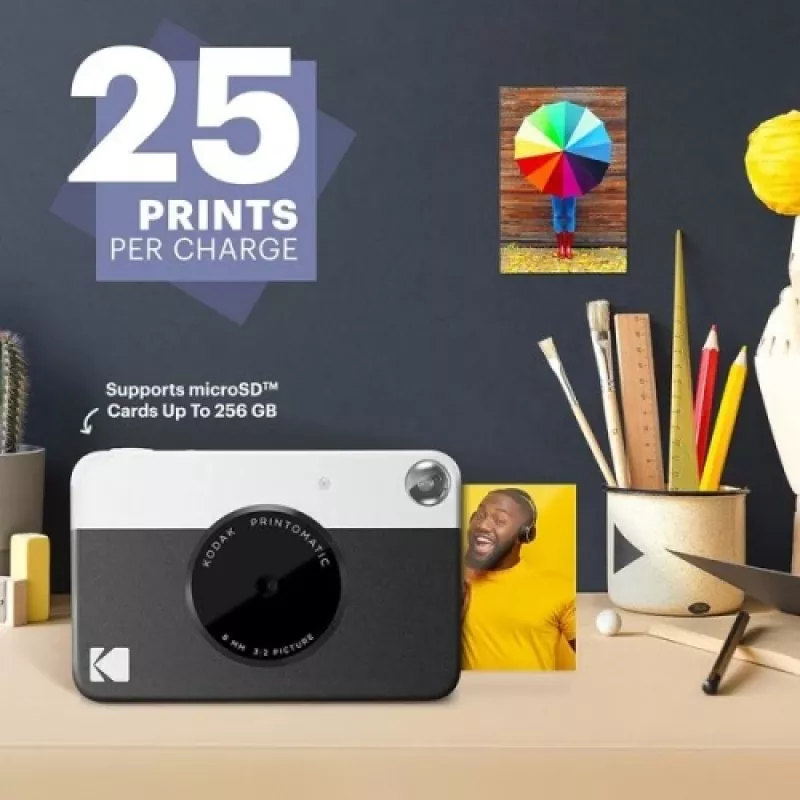 Máquina fotográfica instantânea Kodak PRINTOMATIC, 2x3 polegadas, preto