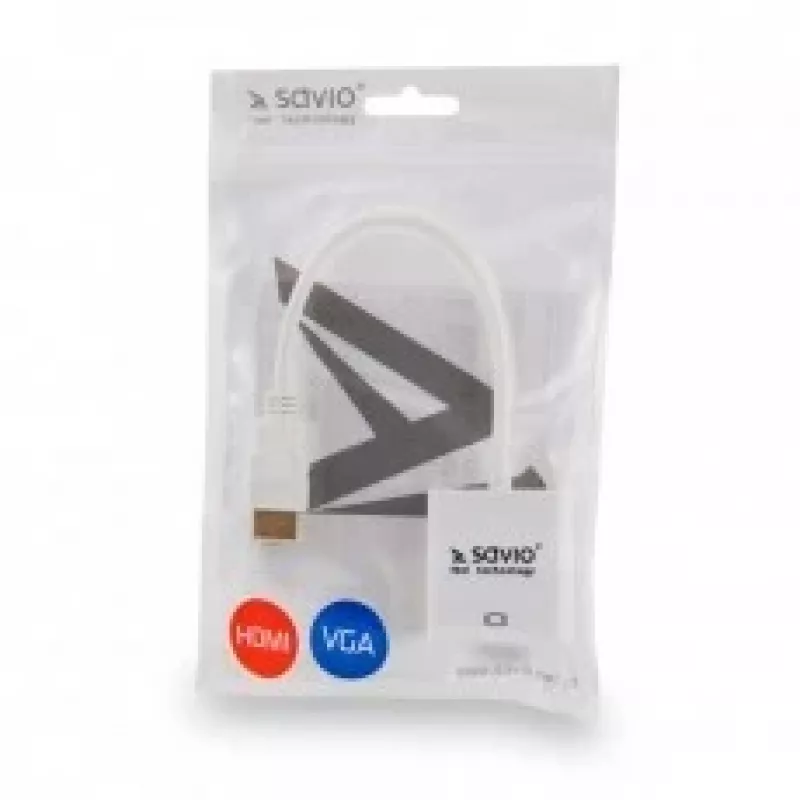 Adaptador SAVIO CL-201 de HDMI (M) para VGA (F), de HDMI tipo A para D-Sub de 15 pinos, até 1920x1200, branco