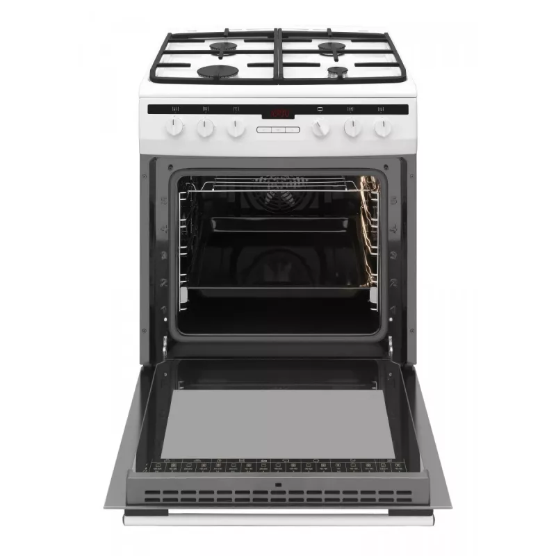 Fogão independente AMICA 617GEH3.33HZpTaDpA(W) PIZZA — placa a gás 4 zonas, forno elétrico 65 L, temporizador eletrónico, branco