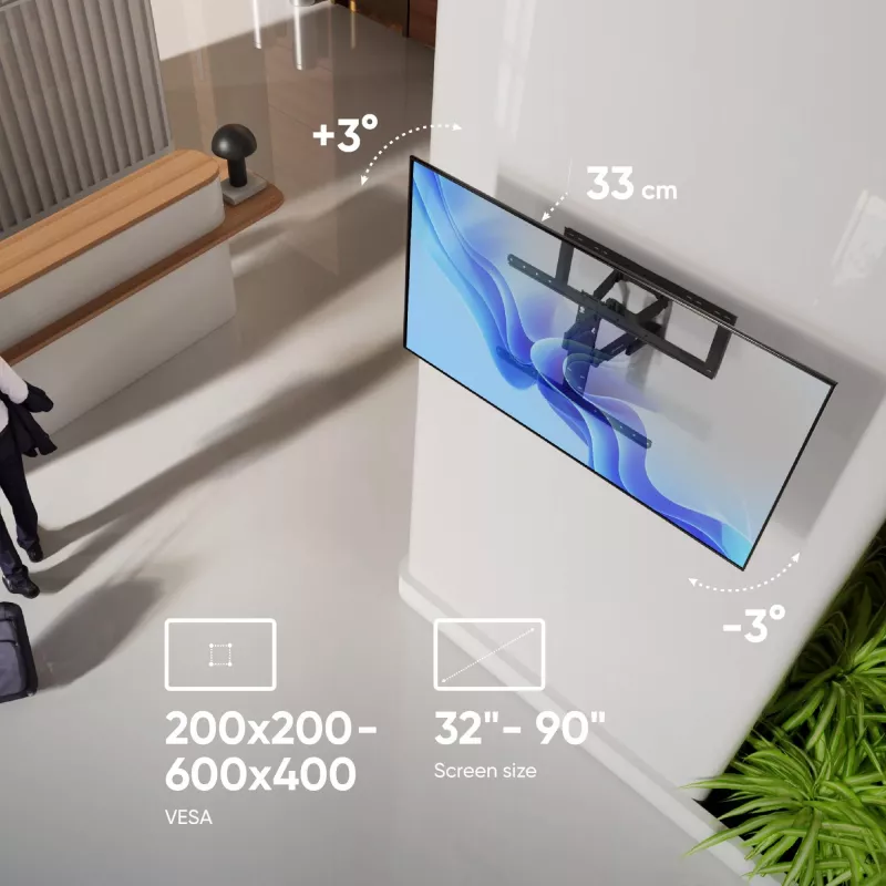 Suporte de chão para TV ONKRON SM6-B para ecrãs de 32 a 90 polegadas, capacidade de carga 50 kg, VESA 200x200–600x400, inclinação -10–5°, rotação 40°