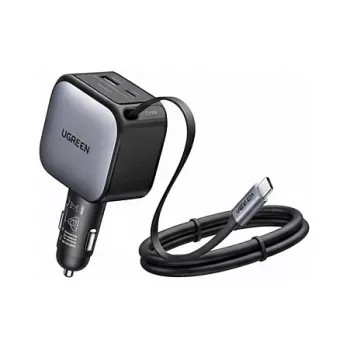 Carregador de automóvel UGREEN Nexode EC603 90W 3-em-1 com 1x USB-C, 1x USB-A e cabo USB-C retrátil de 70 cm, QC 3.0 PD 3.0