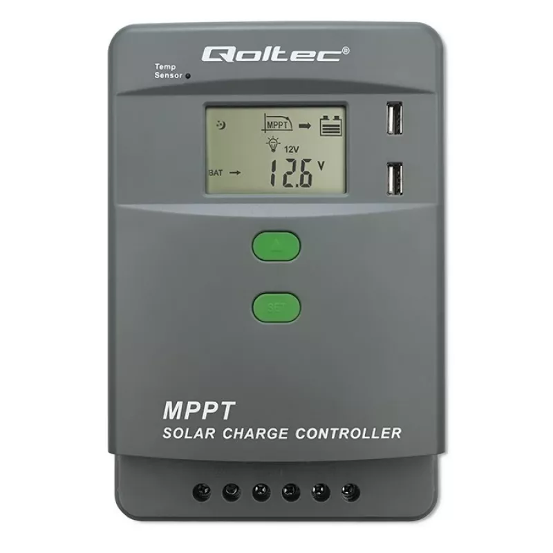 Controlador de carga solar MPPT QOLTEC 53662 com sensor de temperatura
