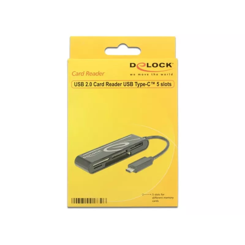 DeLOCK USB2.0 Leitor de cartões ficha USB Type-C 5 slots - Leitor de cartões - All-in-one (Multi-Format) - USB-C (91739)