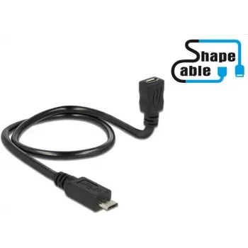 Delock OTG ShapeCable cabo de extensão Micro-USB B fêmea para Micro-USB B macho, 0,5 m, preto