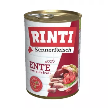 Ração húmida para cães RINTI Kennerfleisch Pato Adult 400 g — sem cereais, lata