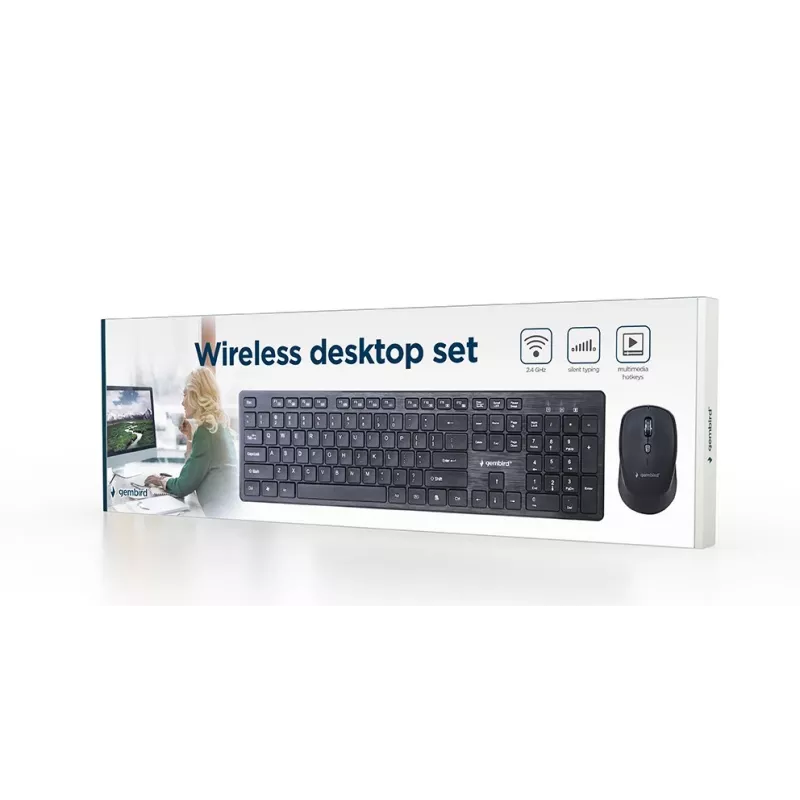 Gembird KBS-WCH-04 Conjunto de secretária sem fios (teclado + rato), preto, layout US
