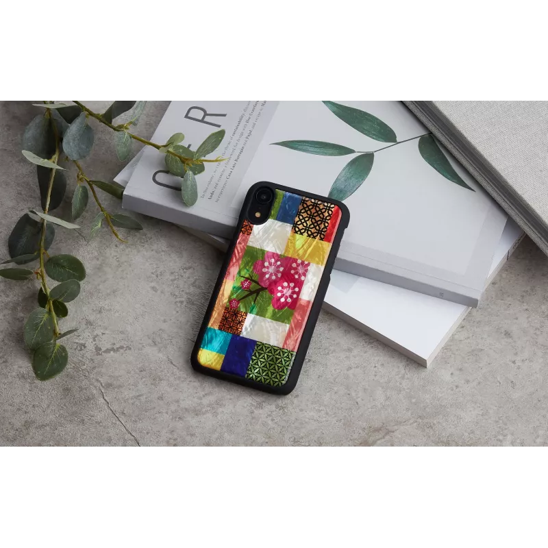 Capa para telemóvel iKins para iPhone XR — padrão de flores de cerejeira, preta