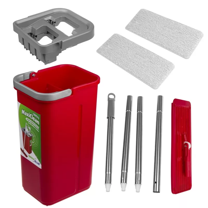 Conjunto de esfregona plana GB870 MaxiClean com balde de limpeza 2 em 1 5,7L, sistema de limpeza de chão com cabeça de esfregona rotativa 360°