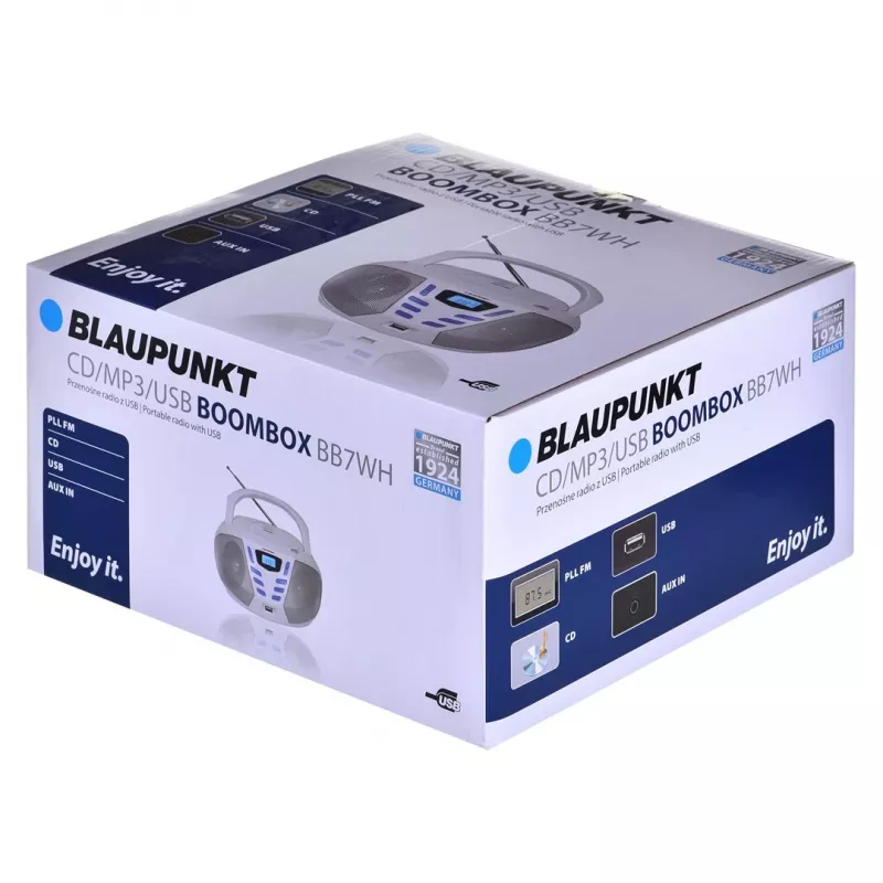 Aparelhagem estéreo portátil Blaupunkt BB7-WH, digital 2,4 W FM, cinzento, reprodução MP3