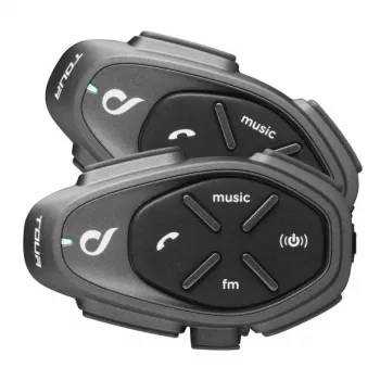 Intercomunicador para motociclo INTERPHONE TOUR HD, 2 unid., Bluetooth 4.0, alcance 1500 m, até 20 h de autonomia, preto