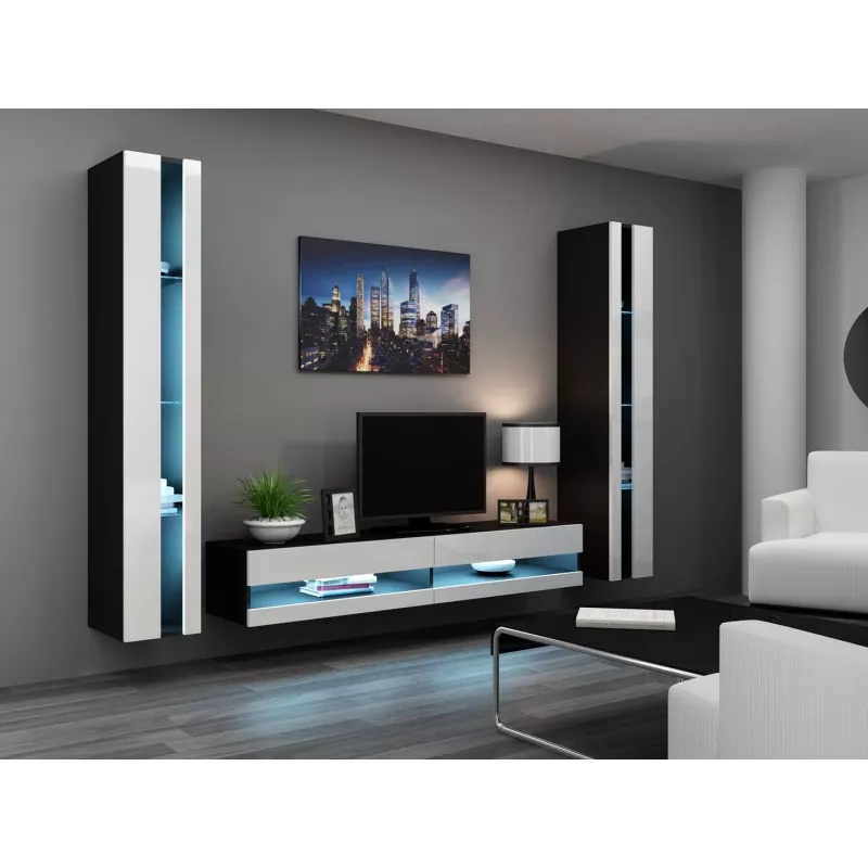 Suporte de TV cama meble VIGO NEW 30/180/40, 1800×400×300 mm, tampo superior preto, estrutura em aglomerado