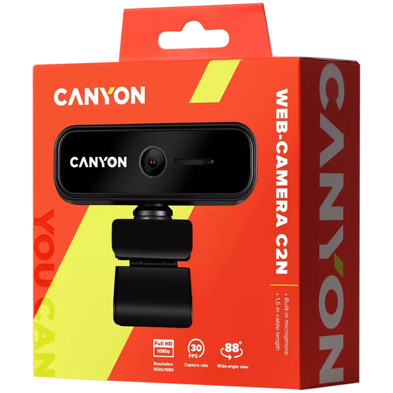 Webcam Canyon C2N 1080P Full-HD 2.0 megapixels com foco fixo, USB 2.0
