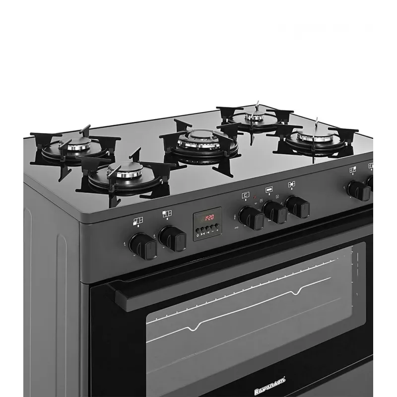 Ravanson KWGE-K90 fogão misto a gás e elétrico, vidro preto