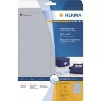 HERMA Special - Etiquetas autocolantes permanentes brilhantes de película de poliéster - Prateado - 99,1 x 67,7 mm - 200 etiqueta(s) (25 folhas x 8) (4114)