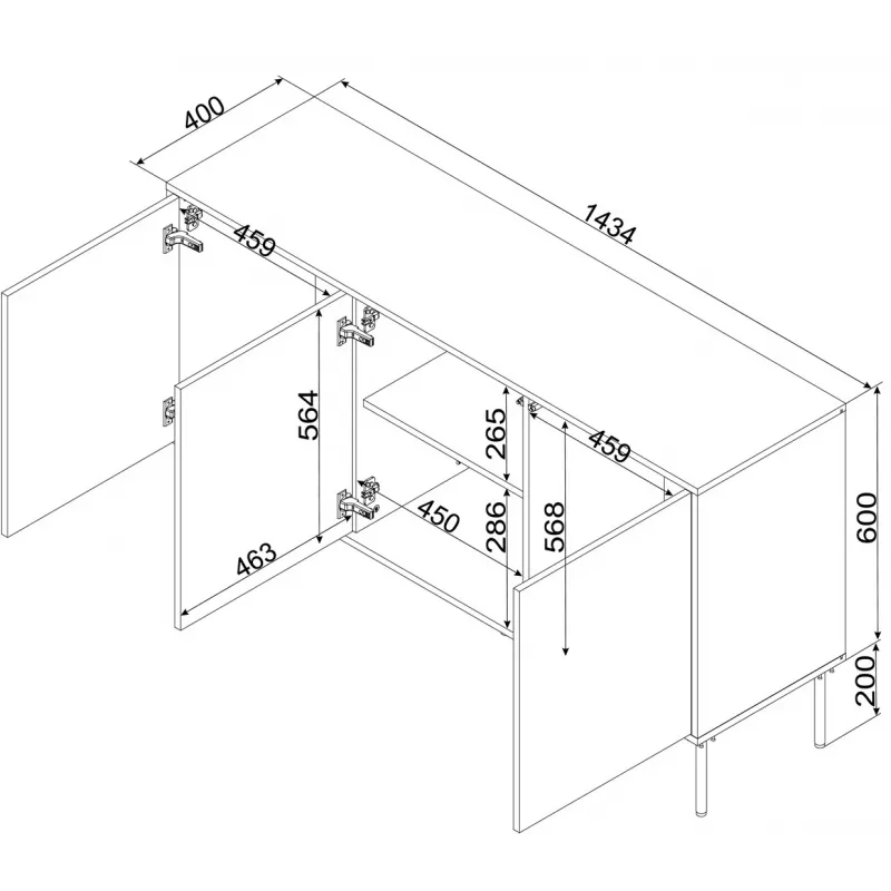 Cómoda Cama Meble INSERTO 3D 143,5×40×80 cm — acabamento caxemira com LED