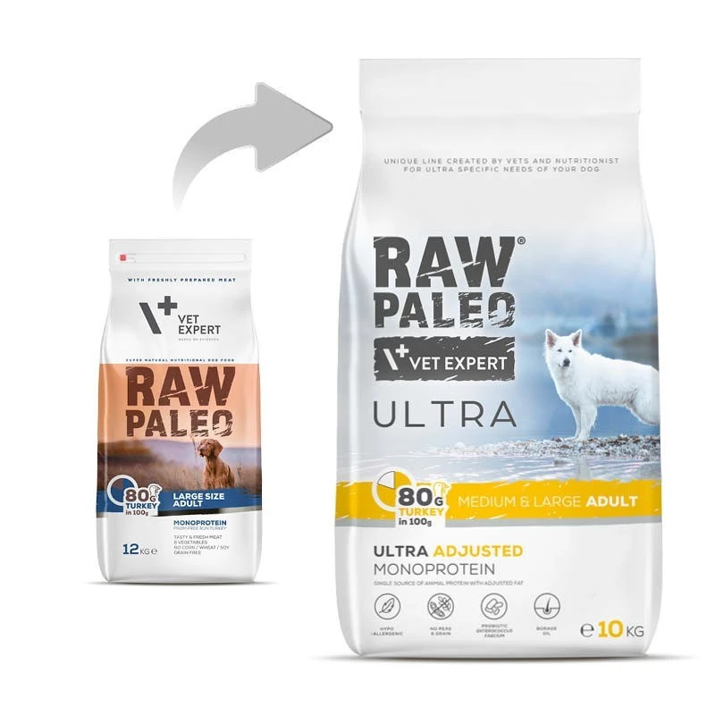 RAW PALEO Ultra Medium&Large Adult Turkey - Comida seca para cães - 10 kg