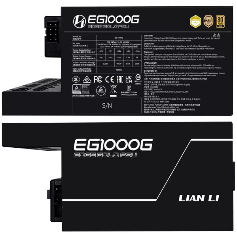 Fonte de alimentação LIAN LI EDGE GOLD 1000 — 1000W, 80 PLUS Gold, PFC ativo