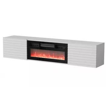 Móvel de TV Cama Meble TULA com lareira elétrica, 1830×350×370 mm, tampo e moldura branco mate