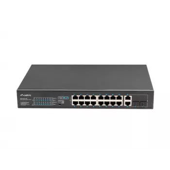 Switch não gerido LANBERG RSFE-16P-2C-250 — 18 portas Gigabit, 16x PoE+ (30W), 2x SFP, 250W, 1U, metal, montagem em rack
