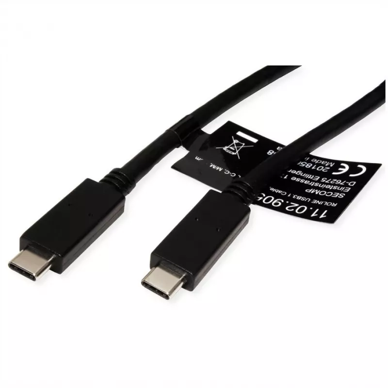 Cabo USB ROLINE 11.02.9056 0,5 m USB 3.2 Gen 2 10 Gbit/s USB C preto