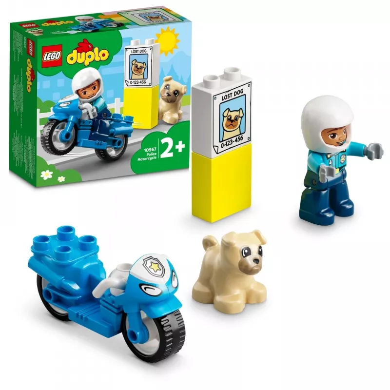 Conjunto de mota de brinquedo LEGO Duplo Polícia 10967 com rodas móveis e figura de polícia