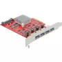 Placa Delock PCI Express x4 para 4 x USB SuperSpeed 10 Gbps externas (USB 3.2 Gen 2) conector fêmea USB Type-A - Adaptador USB - PCIe 3.0 x4 - USB 3.2 Gen 2 x 4 (90481)