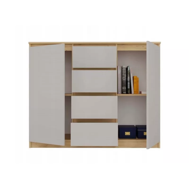 Cómoda com 2 portas e 4 gavetas, carvalho artisan/cor caxemira