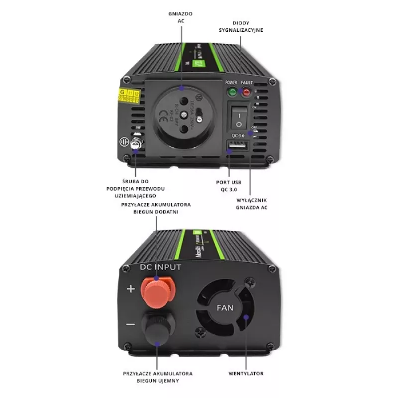 Inversor para automóvel Qoltec Monolith 1200 W preto 12 V