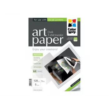 Papel fotográfico para transferência de t-shirts ColorWay PTD120005A4 — A4, 120 g/m², 5 folhas (para tecidos escuros)