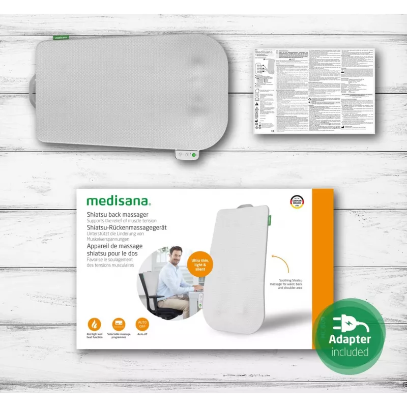 Massajador de costas Medisana MC 600 Shiatsu com calor, 24 W, 4 cabeças, desligamento automático 15 min, entrada 12 V