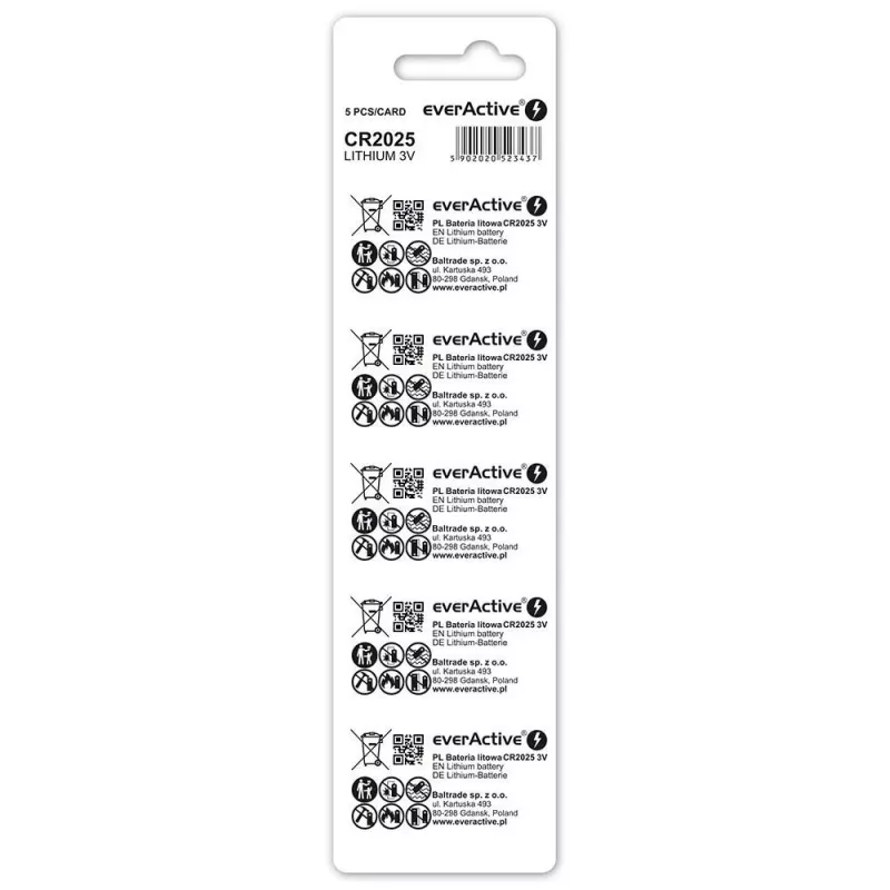 Pilha de lítio mini everActive CR2025 - Blister 5 unid.