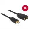 Cabo DELOCK HDMI Micro D macho > HDMI A fêmea High Speed com Ethernet 3D 4K 20cm Premium Slim