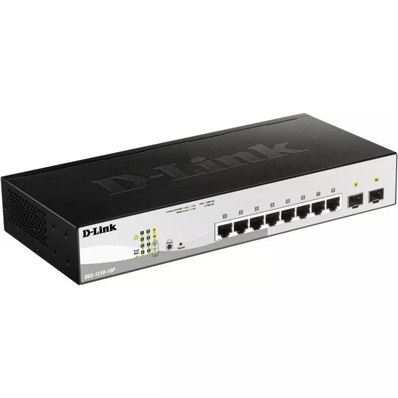 D-Link DGS-1210-10P Managed L2 Gigabit Ethernet (10/100/1000) Power over Ethernet (PoE) 1U preto