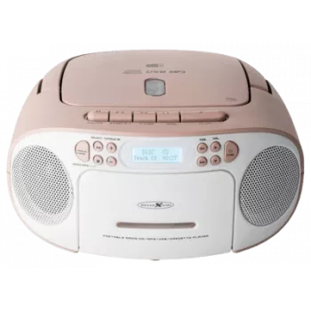 Rádio portátil Reflexion RCR2260DAB — branco/rosa, rádio digital DAB+, funcionamento a pilhas e à corrente