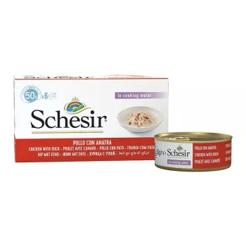 SCHESIR filetes de frango com pato em caldo - comida húmida para gatos - 6x50g