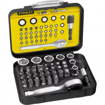 Conjunto com 39 bits de 1/4 de polegada + 1 porta-bits magnético STANLEY 1-13-906