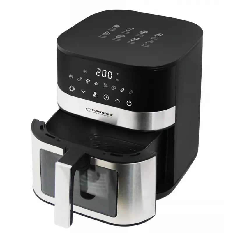 Fritadeira de ar quente ESPERANZA Pesce Alla Griglia 5 L, fritadeira de ar quente sem óleo, 1400 W, 8 programas, 200 °C, controlo tátil