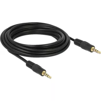 DeLOCK - Cabo de áudio - 28 AWG - Mini-jack 3,5 mm, 4 polos (macho) - Mini-jack 3,5 mm, 4 polos (macho) - 5,0 m - Blindado - Preto (83438)