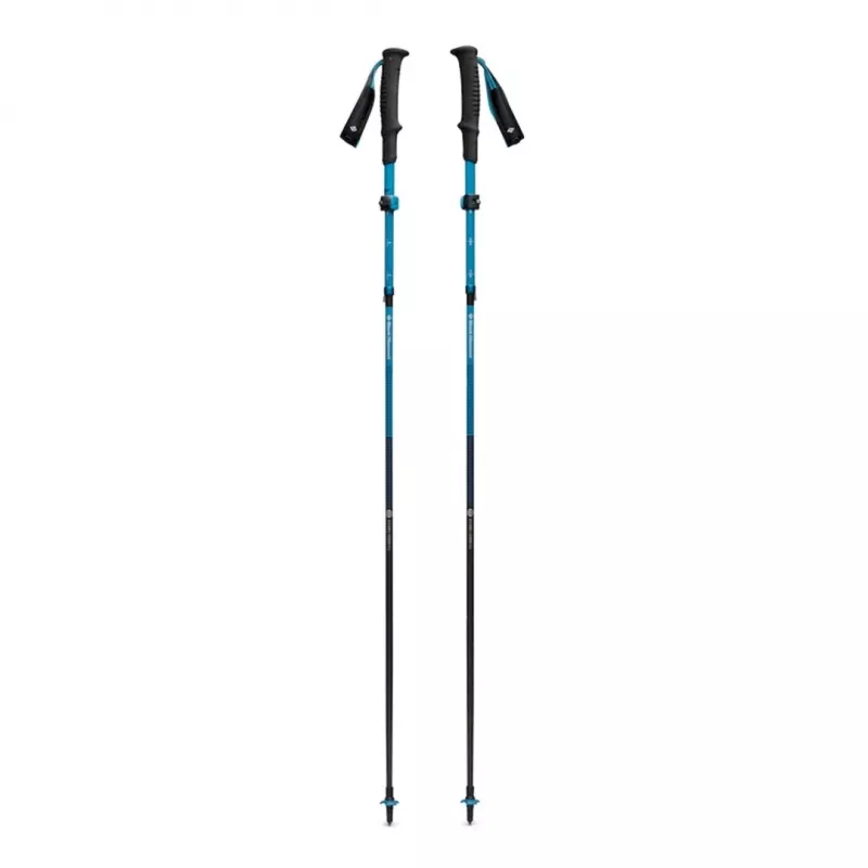 Bastões de trekking Black Diamond Distance Carbon FLZ, ajustáveis 110–125 cm, haste de carbono, dobráveis, 3 partes, 336 g