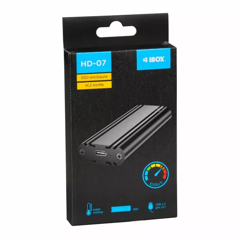 Caixa para SSD IBOX HD-07 para 1x unidade M.2, USB 3.2 Gen 2 (10 Gbit/s), USB-C, preto