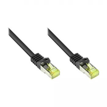 Cabo de rede RJ45 com cabo bruto Cat.7 e proteção da patilha (RNS®), S/FTP, PiMF, isento de halogéneos, 600MHz, OFC, preto, 2m, Good Connections® (8070R-020S)