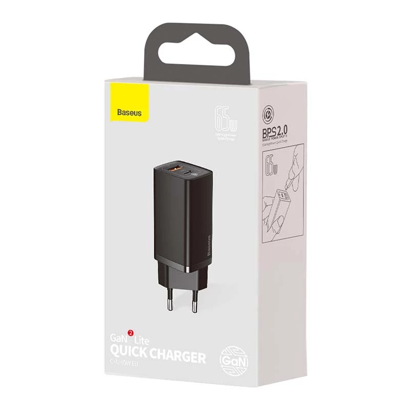 Carregador Baseus CCGAN2L-B01 para dispositivos móveis universal preto AC carregamento rápido para interiores