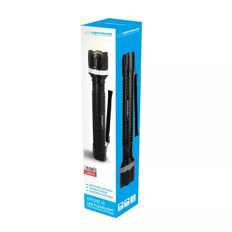 Lanterna de mão ESPERANZA Epione XL LED 1.2W 100 lm 100 m Preta, a pilhas R20 (3)