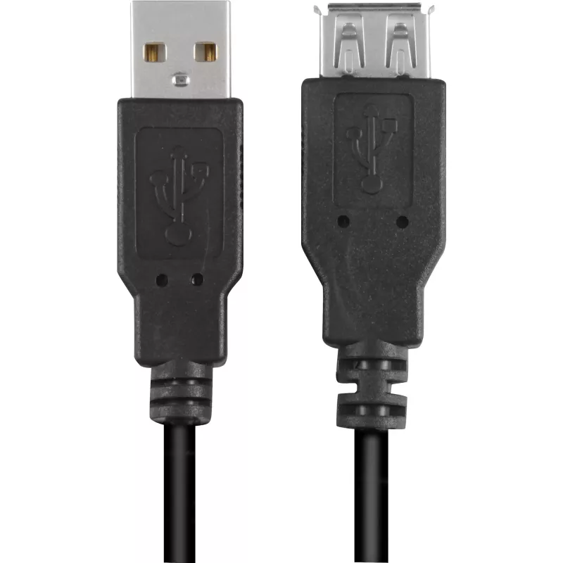 Cabo de extensão USB 2.0, ficha USB-A > conector fêmea USB-A preto, 1,0 metro, duplamente blindado