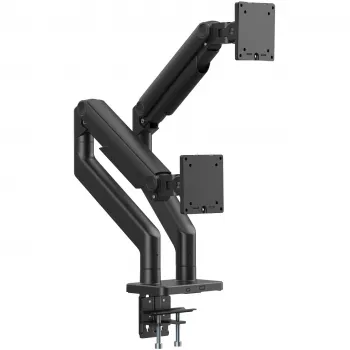 Suporte de monitor duplo DIGITUS para 2 ecrãs de 45 inch, fixação por aperto na mesa, 2×20 kg, VESA 75×75–100×100, inclinação -20–50°