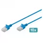 Cabo de rede CAT6 U-UTP fino 3 m, azul, DIGITUS, pack de 10