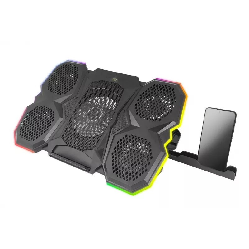 Esperanza Breva EGC107 base de refrigeração gaming para portátil com suporte para telemóvel, 2600 rpm, LED RGB, preta