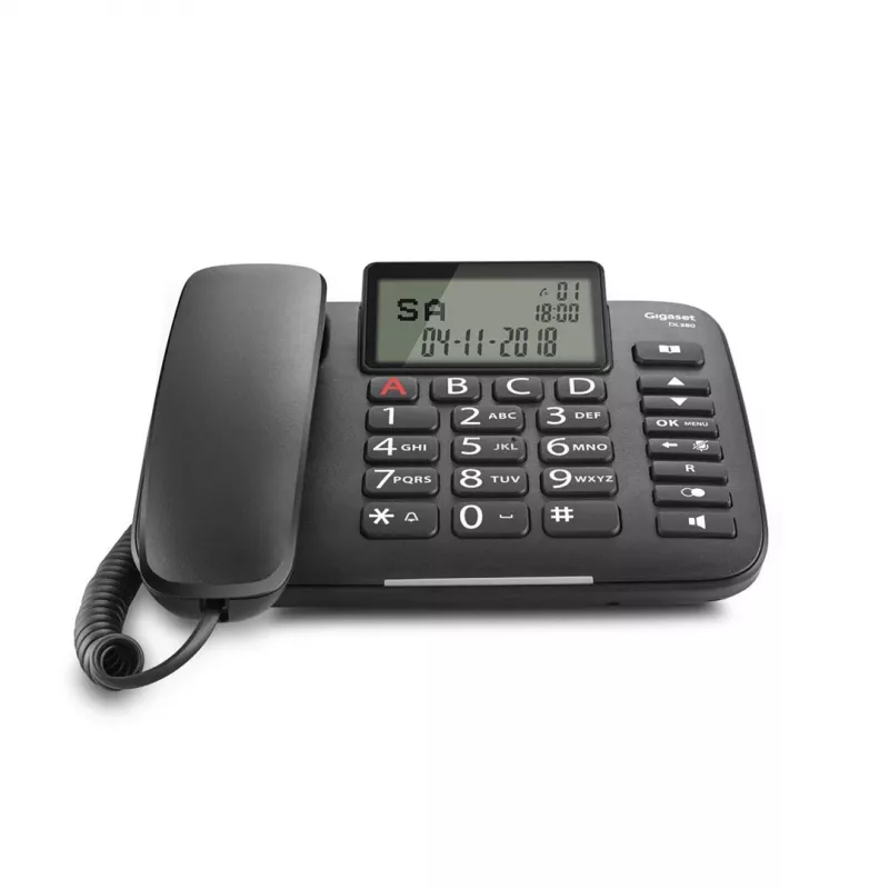 Telefone analógico Gigaset DL380 com identificação de chamadas, auscultador com fios, preto